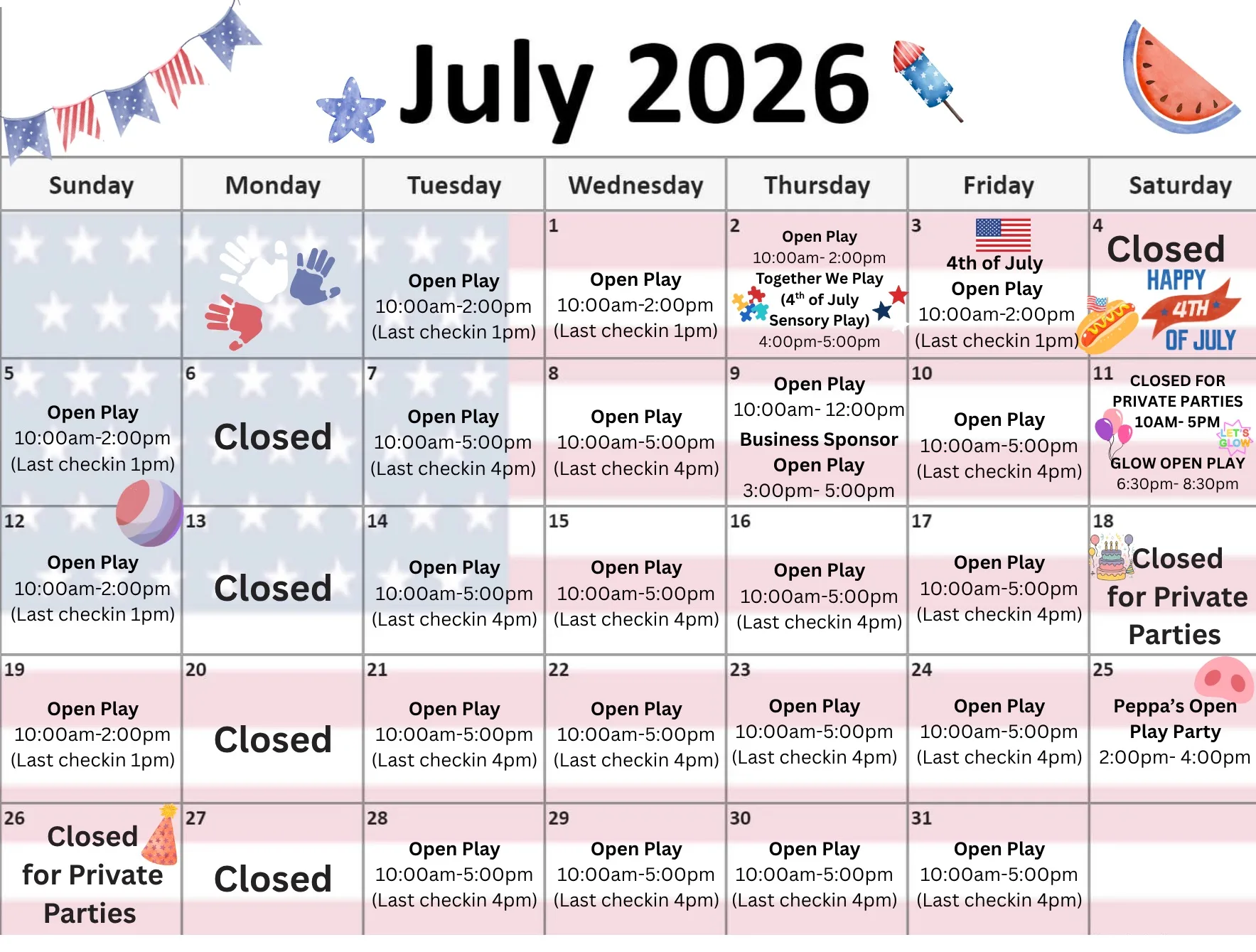 July summer hours calendar